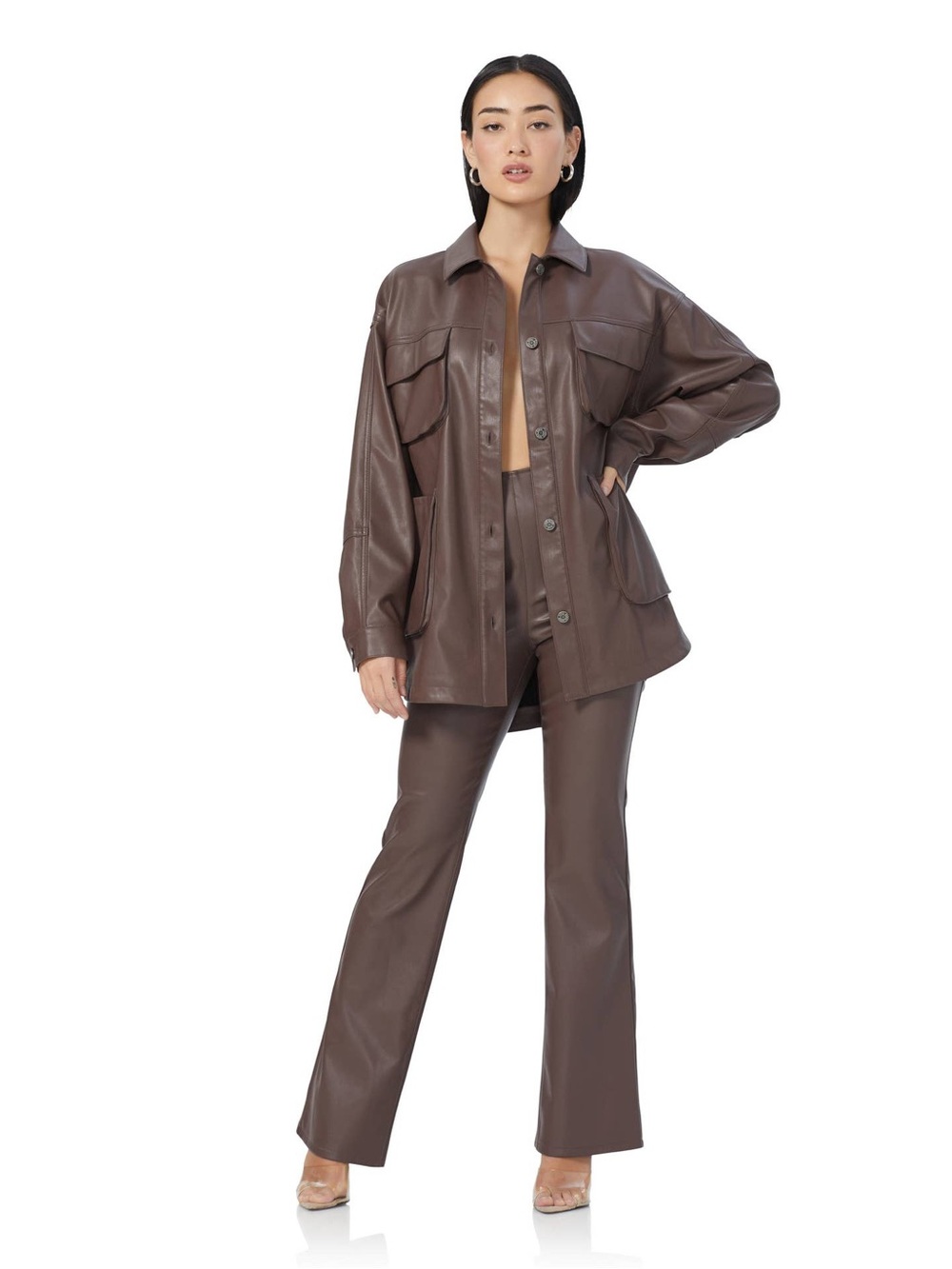 Papermoon 🌙 Brown Faux Leather Overshirt Jacket